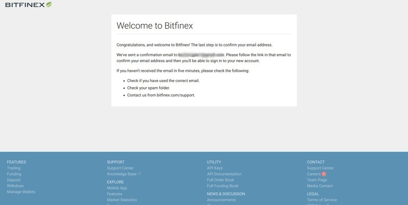 A continuació, feu clic a l'enllaç de verificació del correu electrònic que vau registrar a Bitfinex.