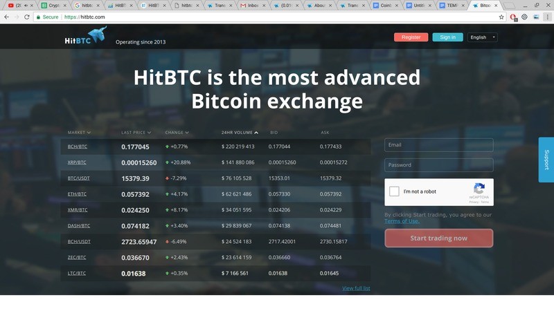 Homepage von HitBTC Exchange