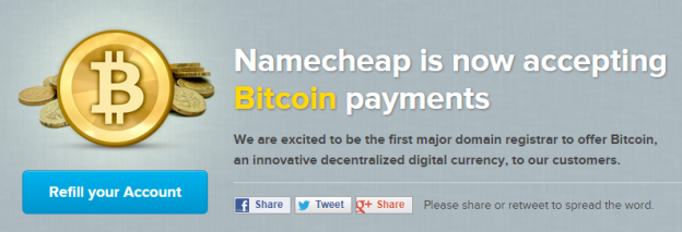 Namecheap Bitcoin-Zahlungen